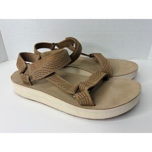Teva Midform Universal Geometric Tan Leather Platform Sandals 1090873 Womens 9